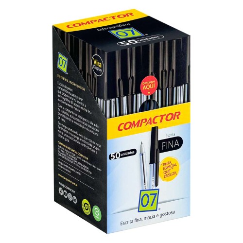 Caneta esferográfica 0.7 com 50 unidades preta Compactor