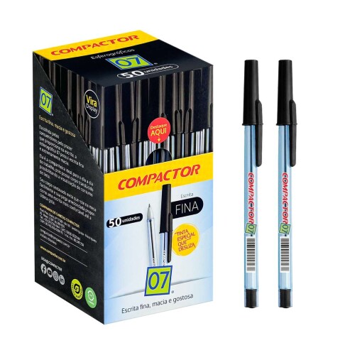 Caneta esferográfica 0.7 com 50 unidades preta Compactor