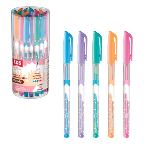 Caneta esferográfica 0,7 Holic Candy com 30 unidades Tris Caneta esferográfica 0,7 Holic Candy com 30 unidades Tris