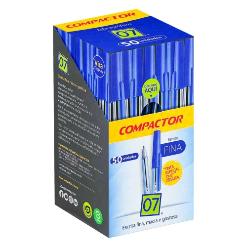 Caneta esferográfica 07 com 50 unidades azul Compactor