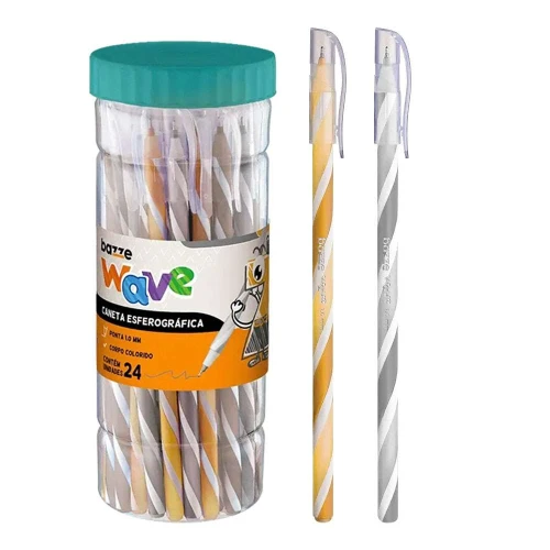 Caneta esferográfica 1.0 Bazze Wave ouro/prata metálica com 24 unidades Caneta esferográfica 1.0 Bazze Wave ouro/prata metálica com 24 unidades