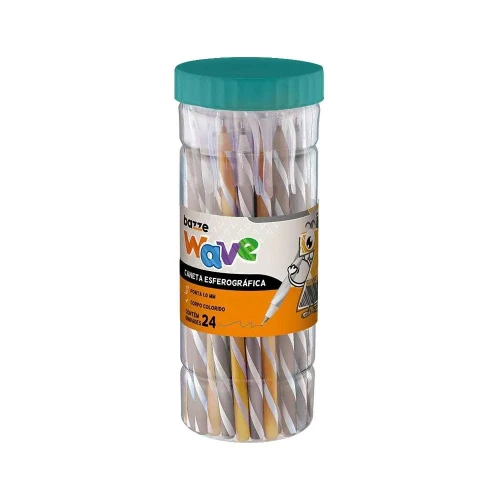 Caneta esferográfica 1.0 Bazze Wave ouro/prata metálica com 24 unidades Caneta esferográfica 1.0 Bazze Wave ouro/prata metálica com 24 unidades