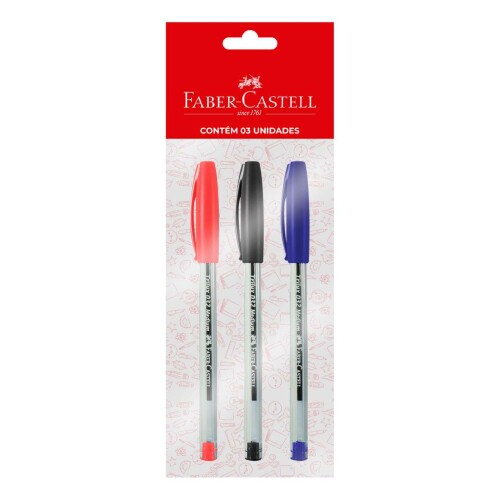 Caneta esferográfica 1.0 trilux blister com 03 unidades sortidos Faber-Castell