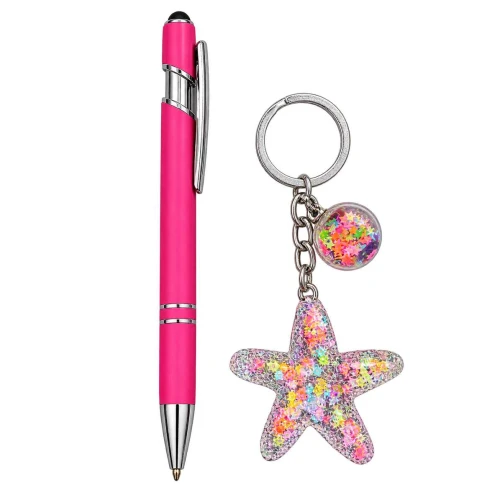 Caneta esferográfica 1,0 metal com chaveiro acrílico kit