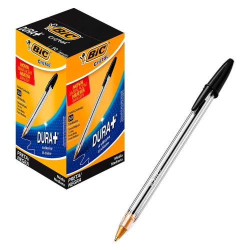 Caneta esferográfica cristal 1,0mm com 50 unidades preta Bic