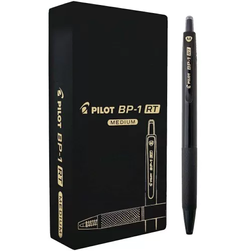 Caneta esferográfica retrátil BP-1 RT 1,0 com 12 unidades preta Pilot