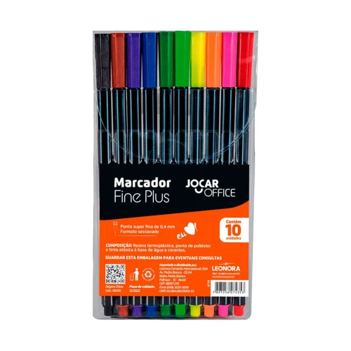 Caneta fine plus 0,4mm com 10 unidades sortidas Jocar Office