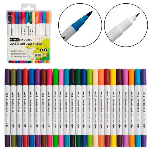 Caneta hidrocor flexgold ponta dupla com 24 unidades