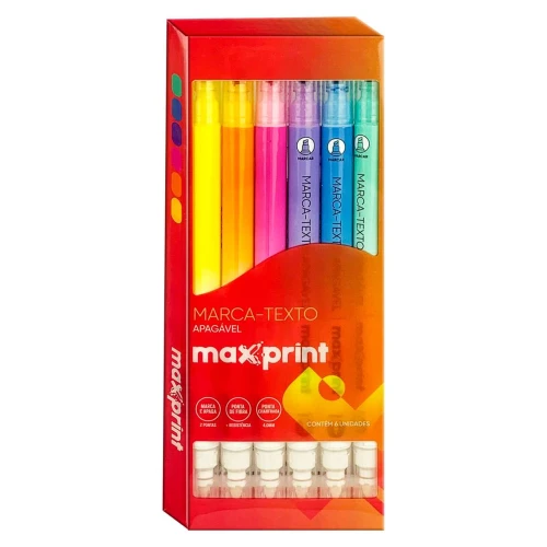 Caneta marca texto apagavel 06 cores Maxprint