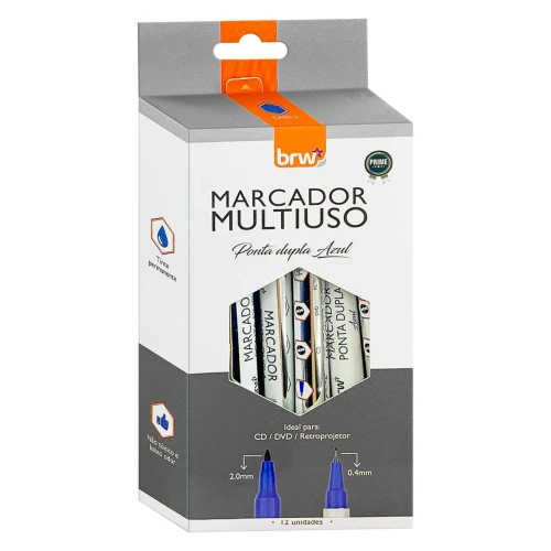 Caneta para retroprojetor ponta dupla azul Brw