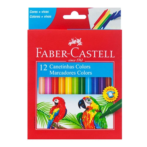 Canetinha hidrocor lavável com 12 cores Faber Canetinha hidrocor lavável com 12 cores Faber