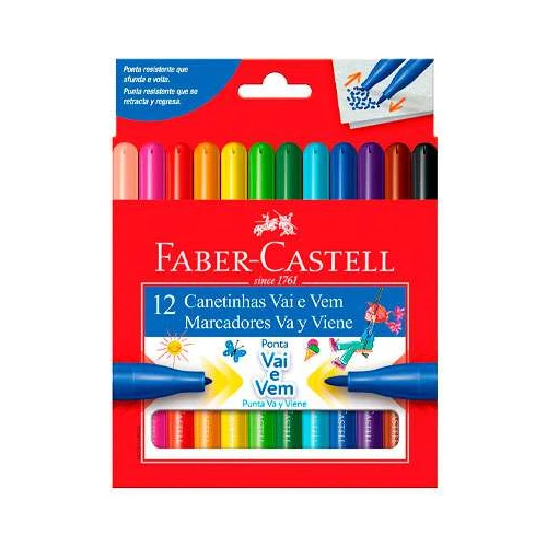 Canetinha hidrocor ponta vai e vem com 12 unidades Faber Castell Canetinha hidrocor ponta vai e vem com 12 unidades Faber Castell