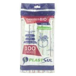 Canudo plástico sache biodegradável com 100 unidades Plastsul