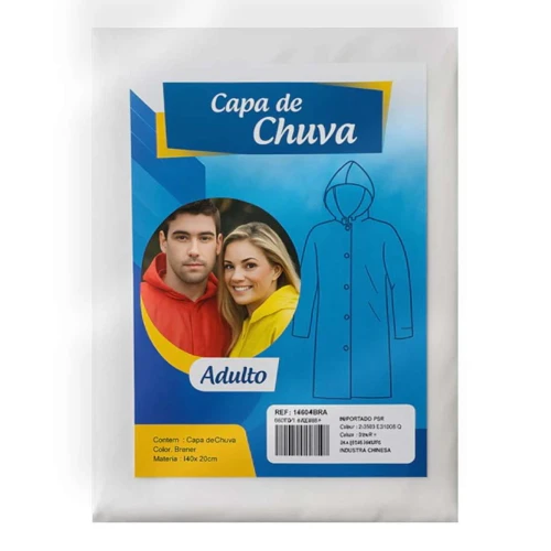 Capa de chuva adulto Eva 114cm branco tamanho M Capa de chuva adulto Eva 114cm branco tamanho M