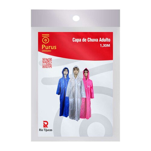 Capa de chuva adulto plástica 130cm transparente Capa de chuva adulto plástica 130cm transparente