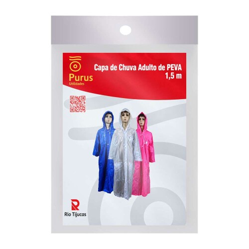 Capa de chuva adulto plástica peva 150cm transparente