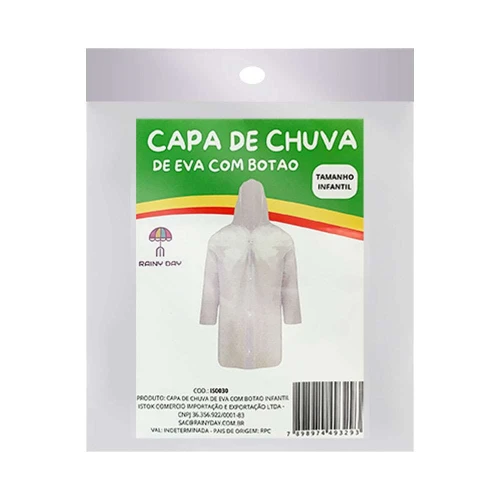 Capa de chuva infantil e.v.a tamanho único com botão sortidas
