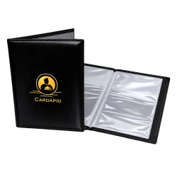 Cardápio 185x275x5mm couro nobre com 04 folhas