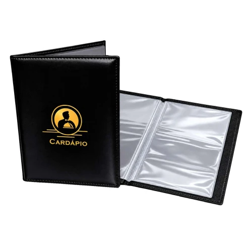 Cardápio 185x275x5mm couro nobre com 04 folhas Cardápio 185x275x5mm couro nobre com 04 folhas