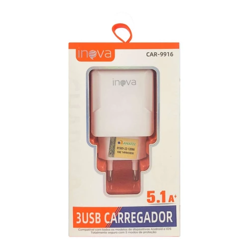 Carregador adaptador USB 5.1A com 3 saidas