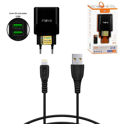 Carregador para Iphone 3.1A com 02 saídas usb Inova