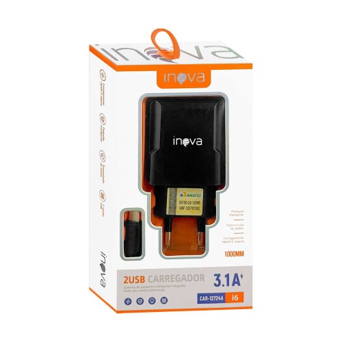 Carregador para Iphone 3.1A com 02 saídas usb Inova