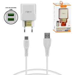 Carregador para celular tipo C 3.1A com 02 saídas usb Inova