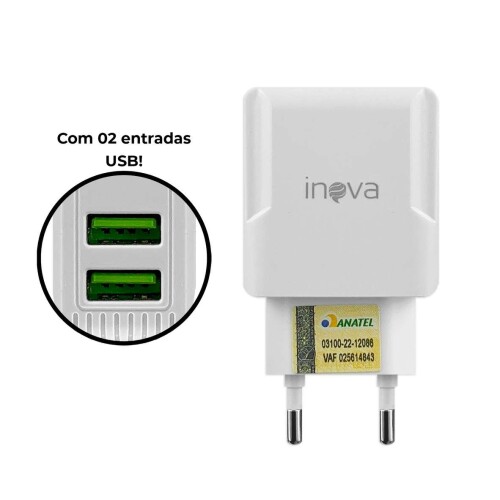 Carregador para celular tipo C 3.1A com 02 saídas usb Inova