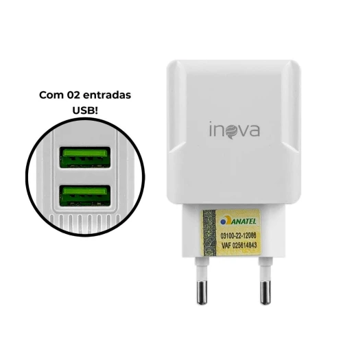 Carregador para celular tipo C 3.1A com 02 saídas usb Inova Carregador para celular tipo C 3.1A com 02 saídas usb Inova