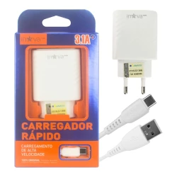 Carregador para celular tipo C 3.1A com 02 saídas usb Inova