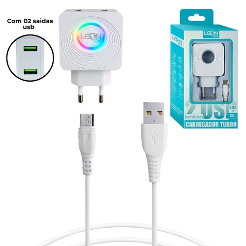 Carregador para celular tipo c turbo 5.8A 2 saida Carregador para celular tipo c turbo 5.8A 2 saida