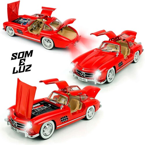 Carro de metal com som e luz Mercedes 300SL 21cm