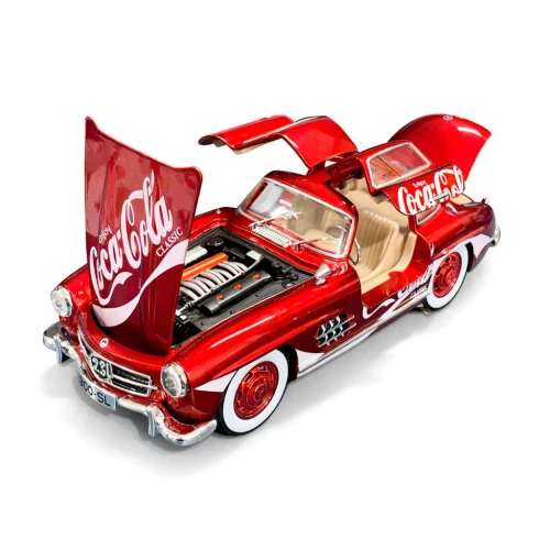 Carro de metal com som e luz Mercedes 300SL Coca-Cola 21cm