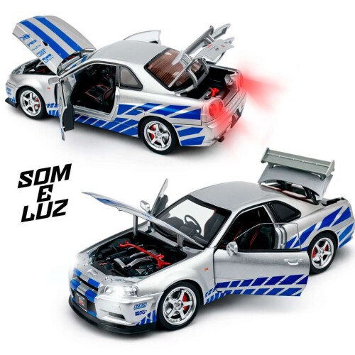 Carro de metal com som e luz Nissan Skyline 21cm
