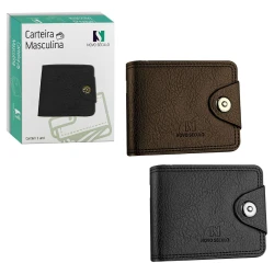 Carteira masculina com botão sintético 11x10cm Novo Século
