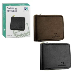 Carteira masculina com zíper sintético 11x10cm Novo Século