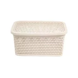 Cesto plástico rattan com tampa 4 litros 26,7x18cm areia Rischioto Cesto plástico rattan com tampa 4 litros 26,7x18cm areia Rischioto