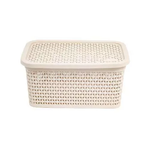 Cesto plástico rattan com tampa 4 litros 26,7x18cm areia Rischioto