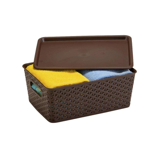CESTO PLASTICO RATTAN C/TAMPA 28,5X20,5CM CAFE 1555CF PLASNORTHON