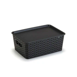 Cesto plástico rattan com tampa 2,85x20,5cm preto Rischioto