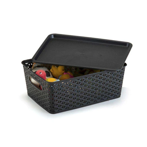 Cesto plástico rattan com tampa 2,85x20,5cm preto Rischioto