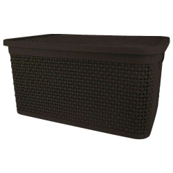Cesto plástico rattan com tampa 7,5 litros 30x19cm marrom Rischioto