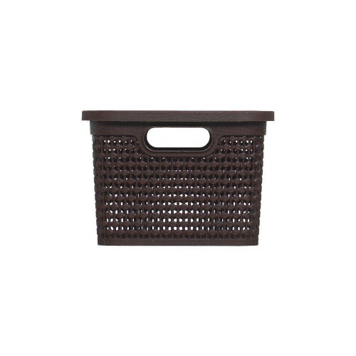 Cesto plastico rattan com tampa 38,7x26cm 15lts marrom rischioto