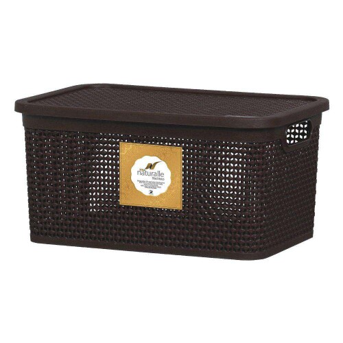 Cesto plastico rattan com tampa 38,7x26cm 15lts marrom rischioto