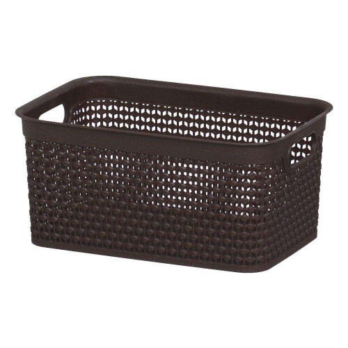 Cesto plastico rattan com tampa 38,7x26cm 15lts marrom rischioto