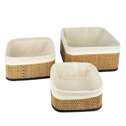 Cesto de bambu multiuso com forro 03 peças Casita