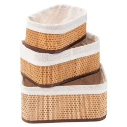 Cesto de bambu multiuso com forro 3 peças oval
