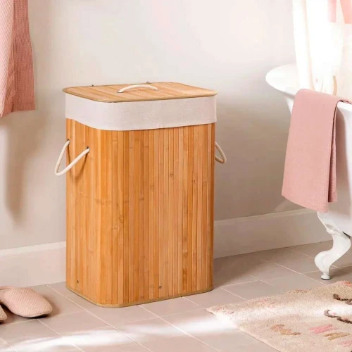 Cesto de bambu para roupa 50x40x30cm com forro removível