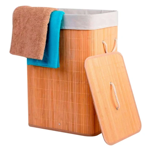 Cesto de bambu para roupa 50x40x30cm com forro removível