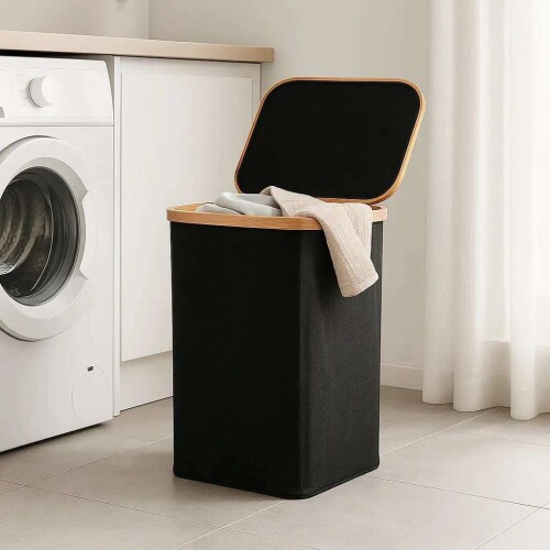 Cesto organizador de tecido dobrável com tampa 40x30x60